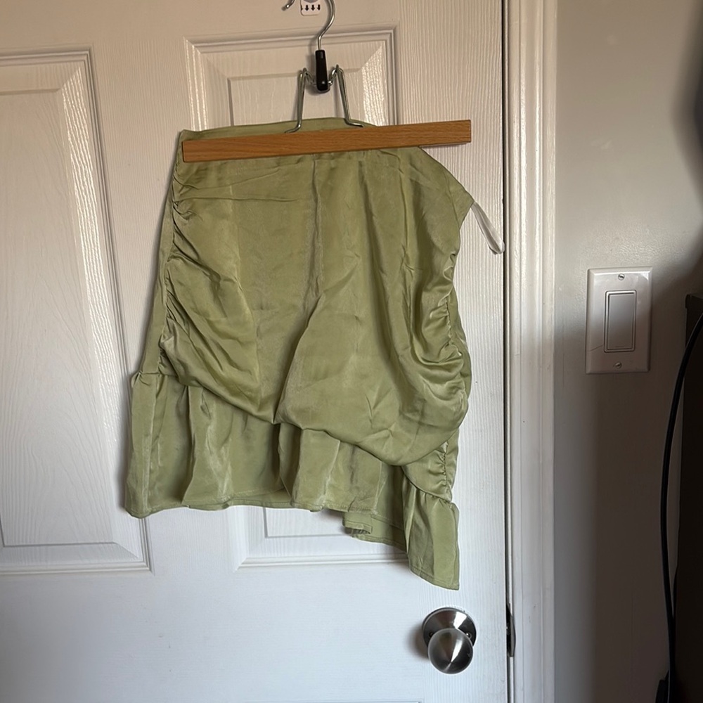 Green Asymmetrical Wrap Mini Skirt